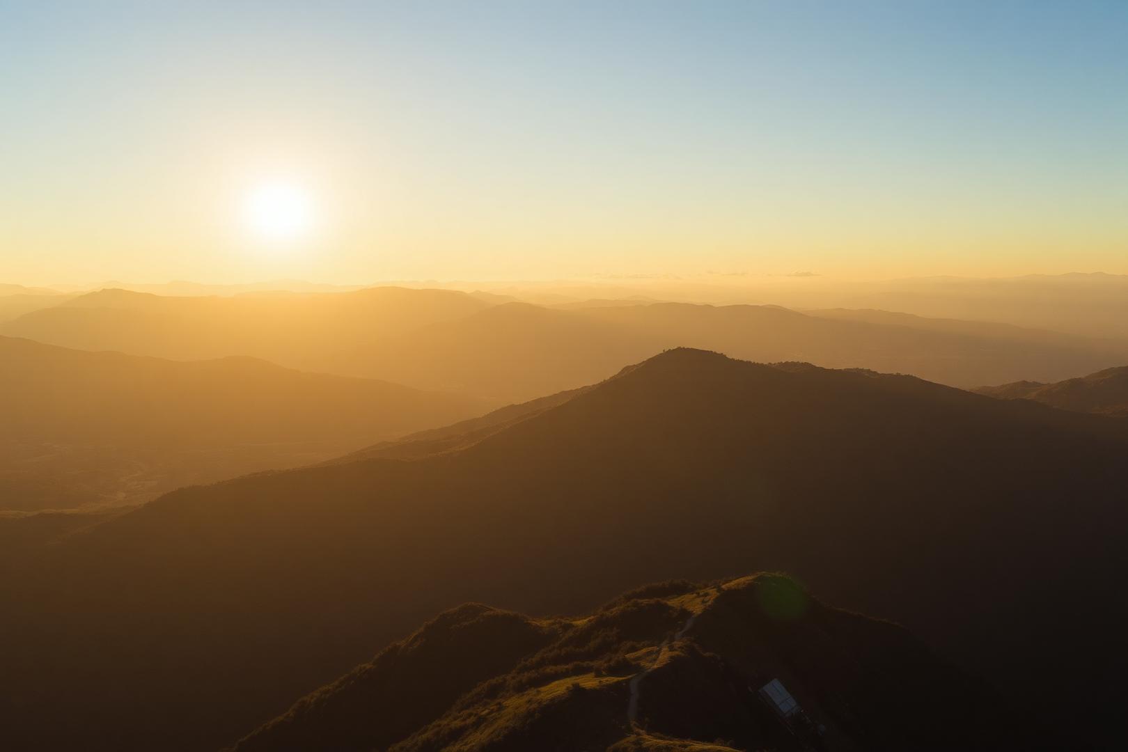 Cinematic mountain ridge at golden hour